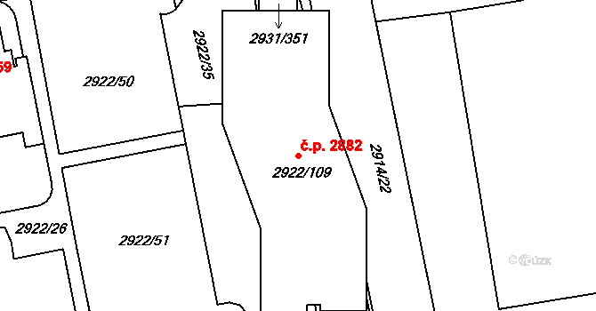 Žižkov 2882, Praha na parcele st. 2922/109 v KÚ Žižkov, Katastrální mapa