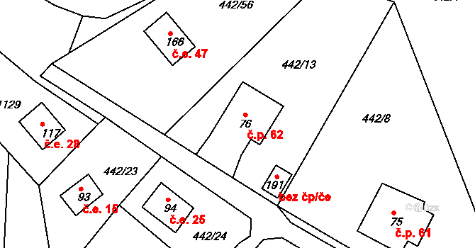 Plískov 62 na parcele st. 76 v KÚ Plískov, Katastrální mapa