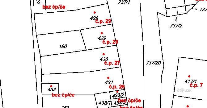 Olivětín 27, Broumov na parcele st. 430 v KÚ Broumov, Katastrální mapa