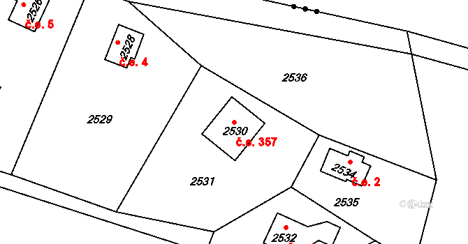 Hlubočky 357 na parcele st. 2530 v KÚ Hlubočky, Katastrální mapa