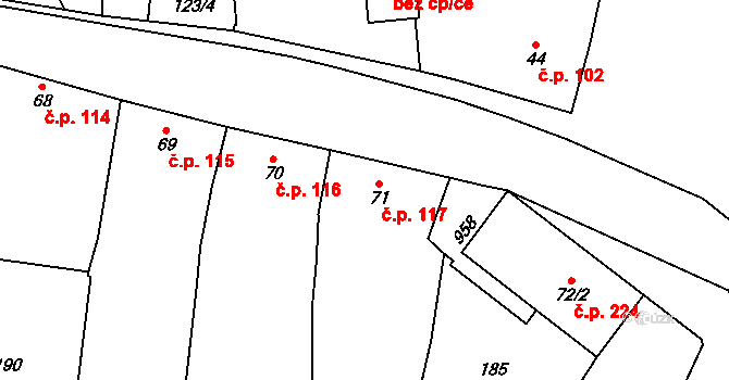 Lysice 117 na parcele st. 71 v KÚ Lysice, Katastrální mapa