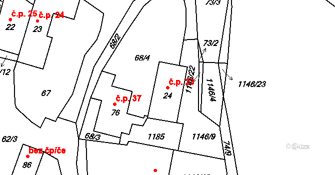Bošice 23 na parcele st. 24 v KÚ Bošice, Katastrální mapa