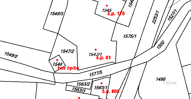 Loštice 81 na parcele st. 1547/1 v KÚ Loštice, Katastrální mapa