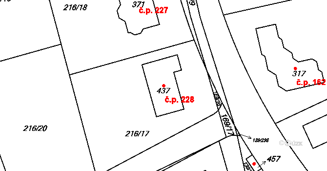 Trnová 228 na parcele st. 437 v KÚ Trnová u Jíloviště, Katastrální mapa