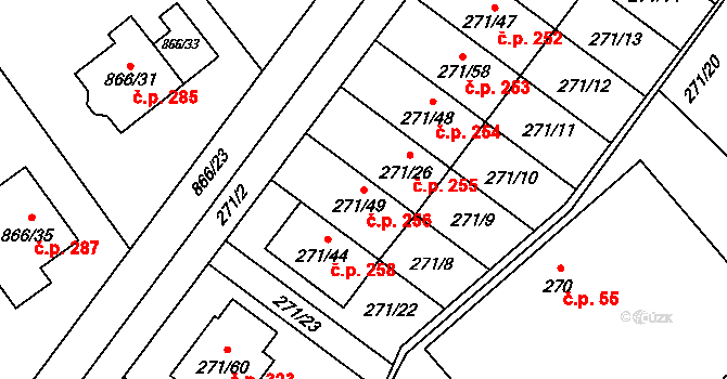 Loučka 256, Nový Jičín na parcele st. 271/49 v KÚ Loučka u Nového Jičína, Katastrální mapa