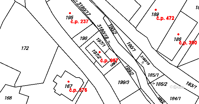 Klimkovice 967 na parcele st. 197/2 v KÚ Klimkovice, Katastrální mapa
