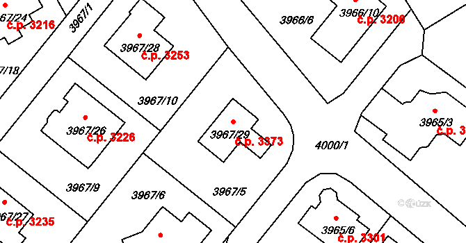 Česká Lípa 3373 na parcele st. 3967/29 v KÚ Česká Lípa, Katastrální mapa