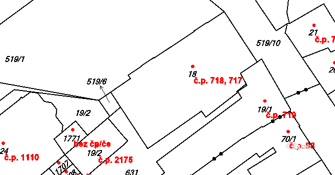 Nový Jičín 717,718 na parcele st. 18 v KÚ Nový Jičín-Dolní Předměstí, Katastrální mapa