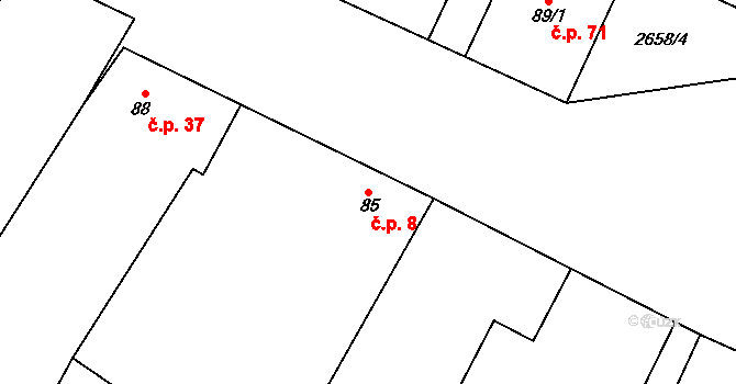 Hředle 8 na parcele st. 85 v KÚ Hředle, Katastrální mapa