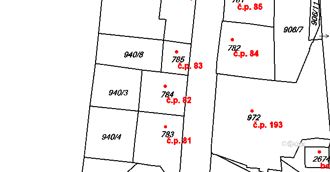 Latrán 82, Český Krumlov na parcele st. 784 v KÚ Český Krumlov, Katastrální mapa