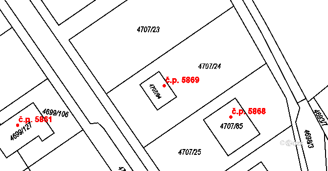 Chomutov 5869 na parcele st. 4707/84 v KÚ Chomutov I, Katastrální mapa
