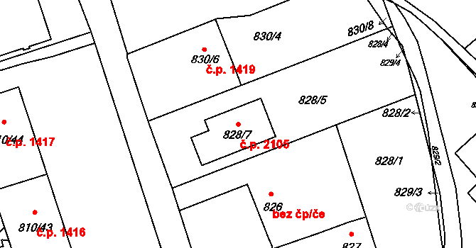 Český Těšín 2105 na parcele st. 828/7 v KÚ Český Těšín, Katastrální mapa