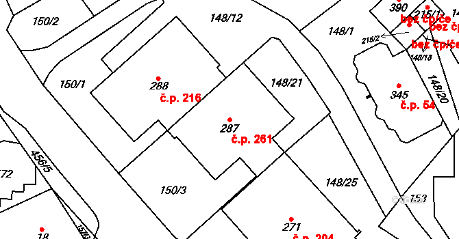 Perštejn 261 na parcele st. 287 v KÚ Perštejn, Katastrální mapa