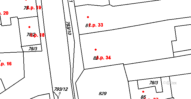 Cítoliby 34 na parcele st. 82 v KÚ Cítoliby, Katastrální mapa