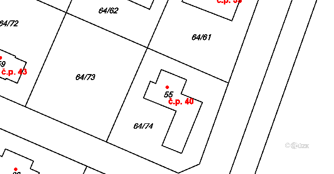 Pohránov 40, Srch na parcele st. 55 v KÚ Pohránov, Katastrální mapa