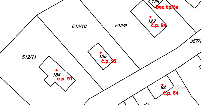 Koněprusy 92 na parcele st. 135 v KÚ Koněprusy, Katastrální mapa