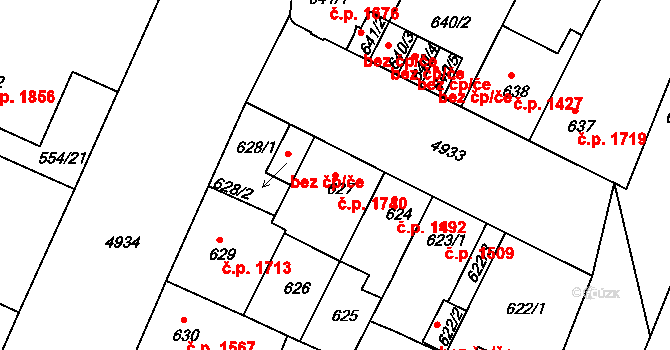 Louny 1740 na parcele st. 627 v KÚ Louny, Katastrální mapa