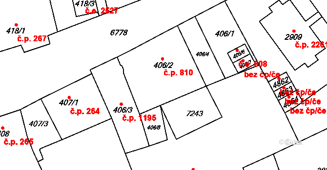 Žatec 810 na parcele st. 406/2 v KÚ Žatec, Katastrální mapa