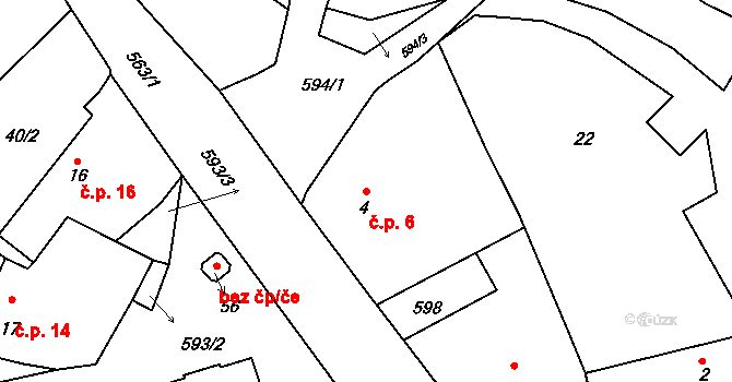 Týniště 6 na parcele st. 4 v KÚ Týniště u Horšic, Katastrální mapa