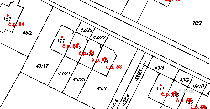 Jeřišno 53 na parcele st. 114 v KÚ Jeřišno, Katastrální mapa