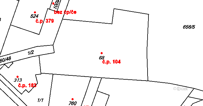Doudleby nad Orlicí 104 na parcele st. 68 v KÚ Doudleby nad Orlicí, Katastrální mapa
