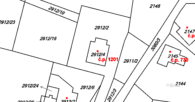 Rychnov nad Kněžnou 1201 na parcele st. 2912/4 v KÚ Rychnov nad Kněžnou, Katastrální mapa