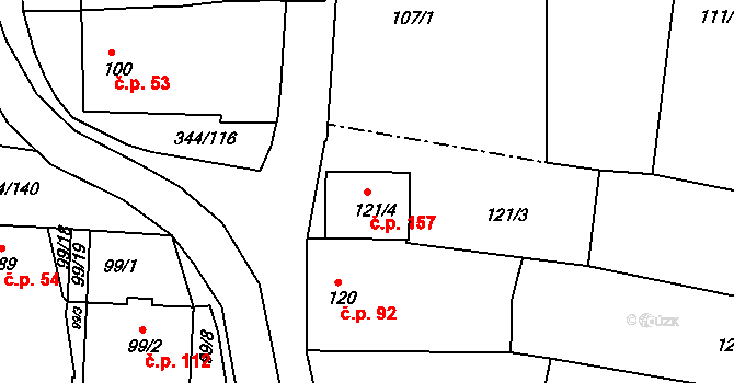 Milovice 157 na parcele st. 121/4 v KÚ Milovice u Mikulova, Katastrální mapa