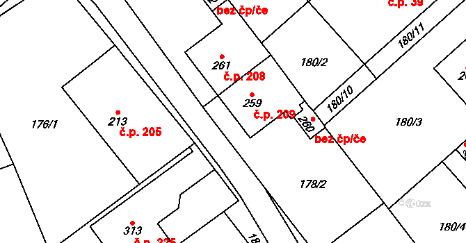 Drahany 209 na parcele st. 259 v KÚ Drahany, Katastrální mapa