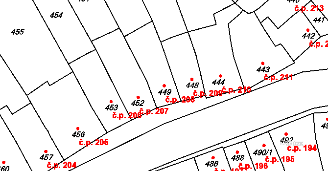 Určice 208 na parcele st. 449 v KÚ Určice, Katastrální mapa