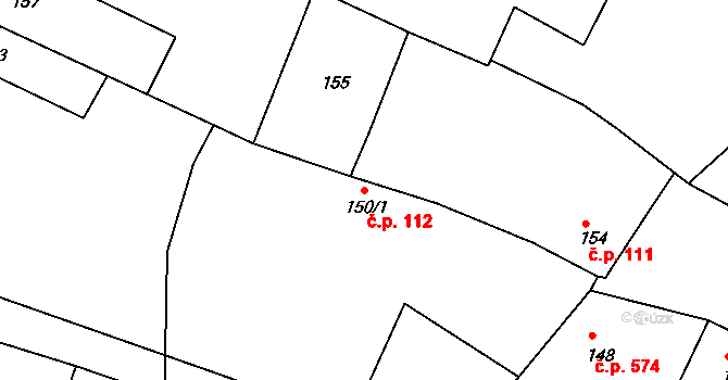 Jaroslavice 112 na parcele st. 150/1 v KÚ Jaroslavice, Katastrální mapa