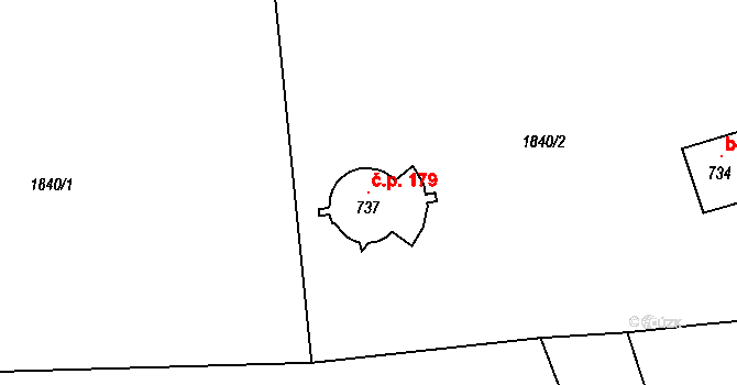 Huntířov 179, Skuhrov na parcele st. 737 v KÚ Skuhrov u Železného Brodu, Katastrální mapa
