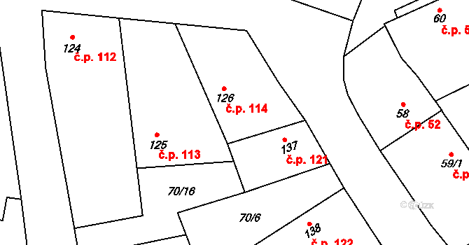 Chotěšice 114 na parcele st. 126 v KÚ Chotěšice, Katastrální mapa