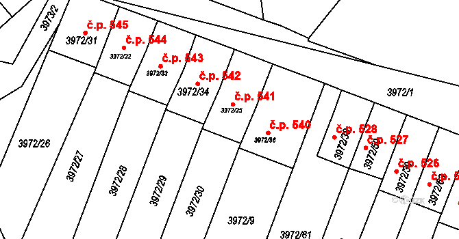 Žižkov 541, Kutná Hora na parcele st. 3972/35 v KÚ Kutná Hora, Katastrální mapa