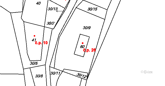 Ježovice 26, Podveky na parcele st. 60 v KÚ Ježovice, Katastrální mapa
