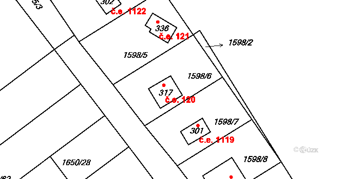 Nesměřice 120, Zruč nad Sázavou na parcele st. 317 v KÚ Nesměřice, Katastrální mapa