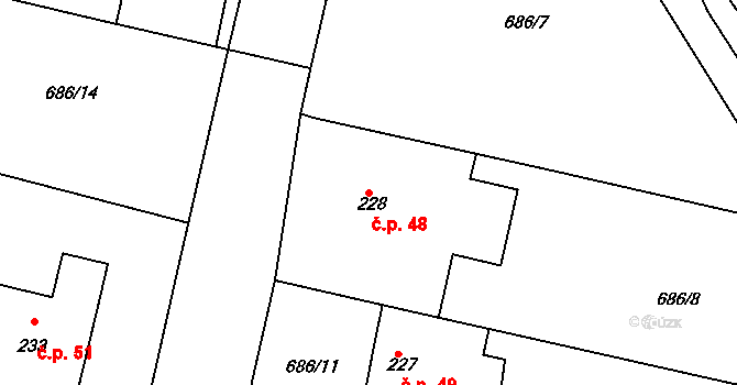 Oškobrh 48, Opolany na parcele st. 228 v KÚ Oškobrh, Katastrální mapa