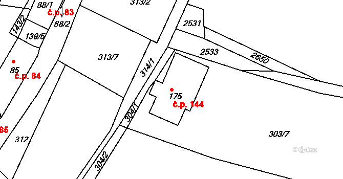 Jenišovice 144 na parcele st. 175 v KÚ Jenišovice u Jablonce nad Nisou, Katastrální mapa