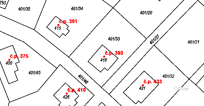 Kokonín 393, Jablonec nad Nisou na parcele st. 416 v KÚ Kokonín, Katastrální mapa