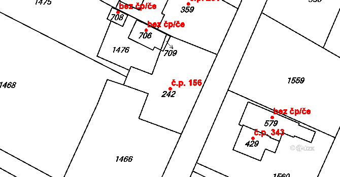 Nebory 156, Třinec na parcele st. 242 v KÚ Nebory, Katastrální mapa