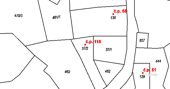 Bohutín 115 na parcele st. 37/2 v KÚ Bohutín, Katastrální mapa