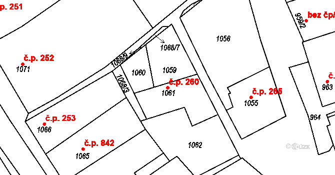 Šardice 260 na parcele st. 1061 v KÚ Šardice, Katastrální mapa