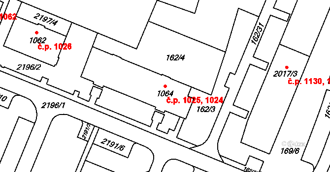 Kyjov 1024,1025 na parcele st. 1064 v KÚ Kyjov, Katastrální mapa