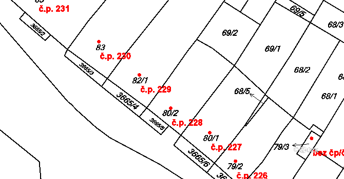 Veselí nad Moravou 228 na parcele st. 80/2 v KÚ Veselí-Předměstí, Katastrální mapa