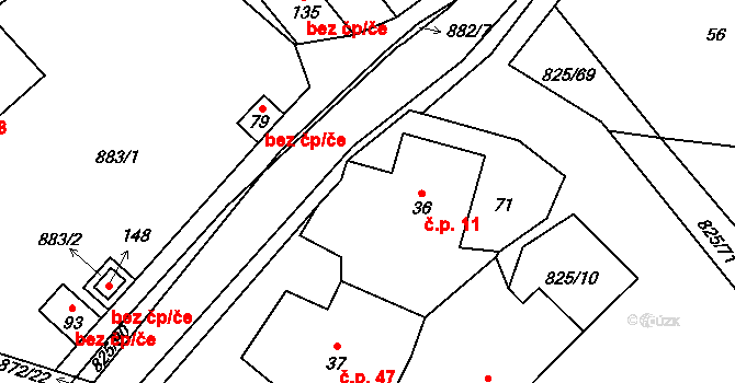 Hrbov 11, Polná na parcele st. 36 v KÚ Hrbov, Katastrální mapa