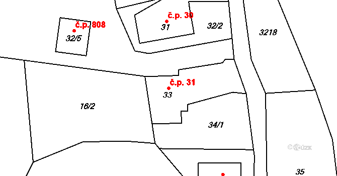 Fryčovice 31 na parcele st. 33 v KÚ Fryčovice, Katastrální mapa