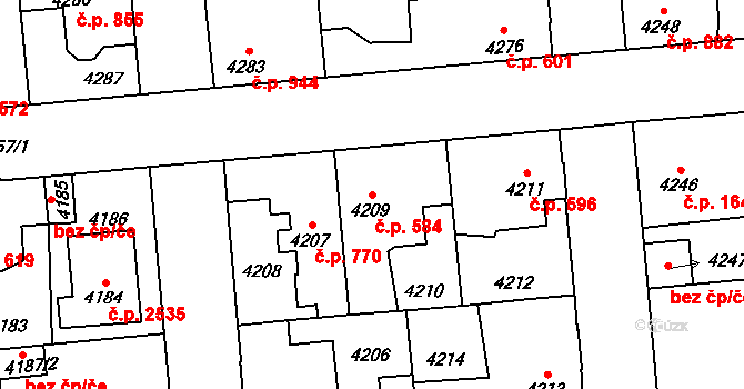Kročehlavy 584, Kladno na parcele st. 4209 v KÚ Kročehlavy, Katastrální mapa