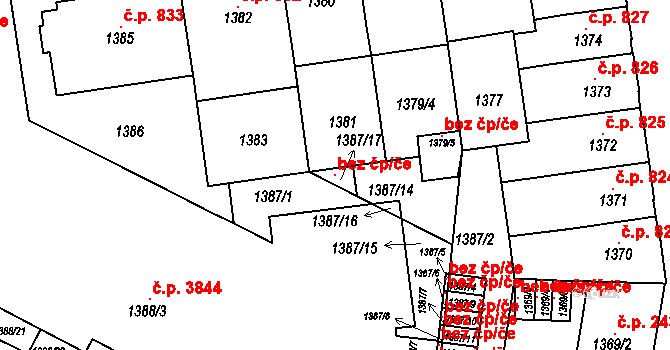Znojmo 145923282 na parcele st. 1387/17 v KÚ Znojmo-město, Katastrální mapa