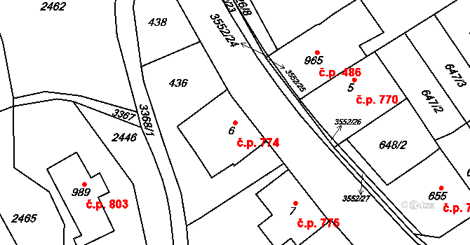 Lomnice nad Popelkou 774 na parcele st. 6 v KÚ Lomnice nad Popelkou, Katastrální mapa