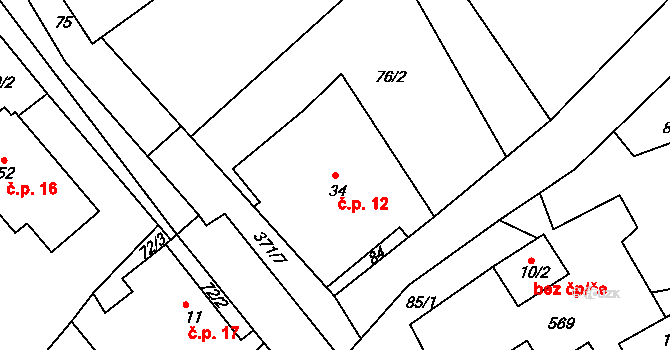 Ostrý Kámen 12, Karle na parcele st. 34 v KÚ Ostrý Kámen, Katastrální mapa