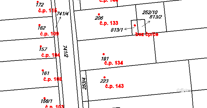 Míškovice 134 na parcele st. 191 v KÚ Míškovice, Katastrální mapa